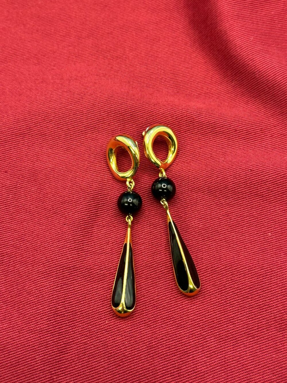 VTG Fernando Originals Gold-Tone & Black Enamel Dangle Earrings - Picture 6 of 11